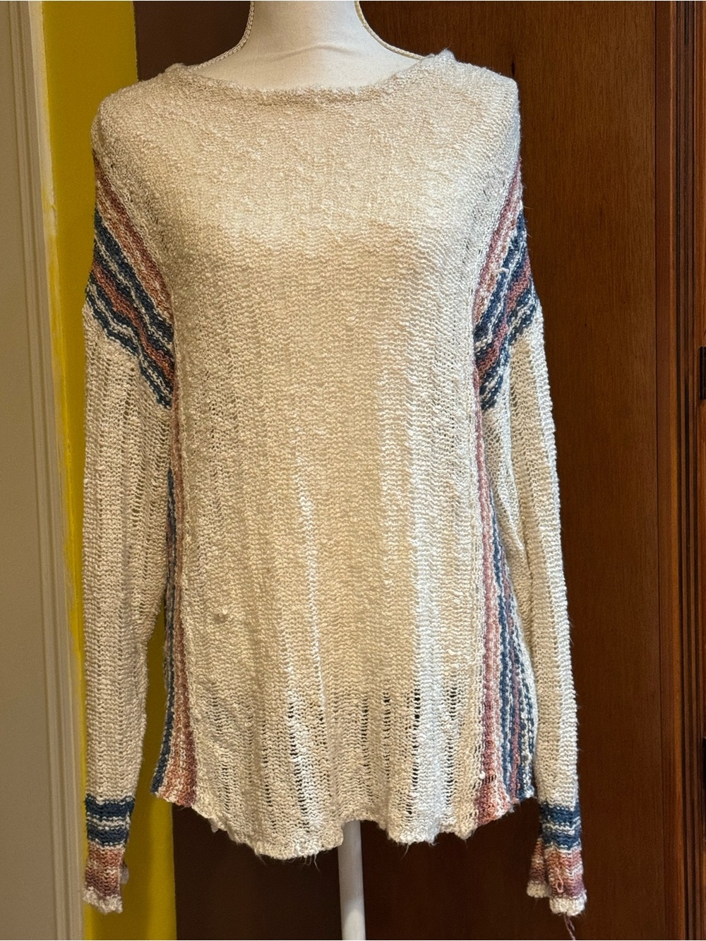 Boho Cream Lightweight Striped Sweater size M/L